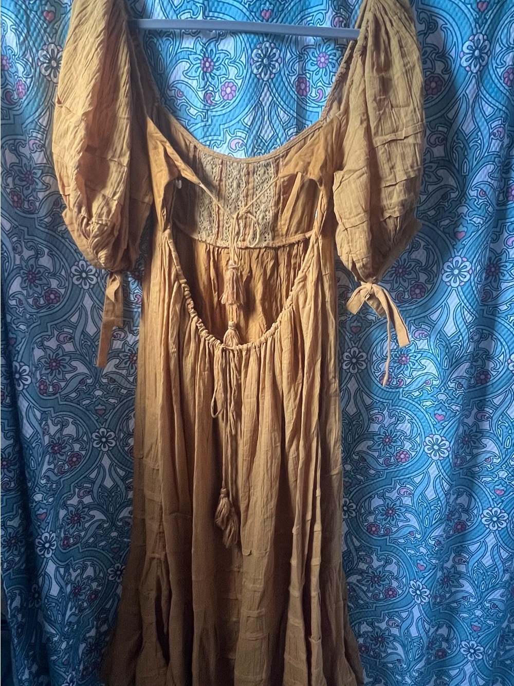 Free People Mustard Tiered Maxi Dress with Puff Detail - Picture 5 of 6